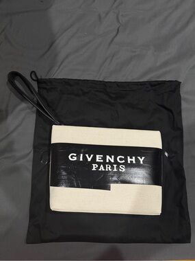 Givenchy Black & Cream Canvas Wrist Pouch with Logo Panel